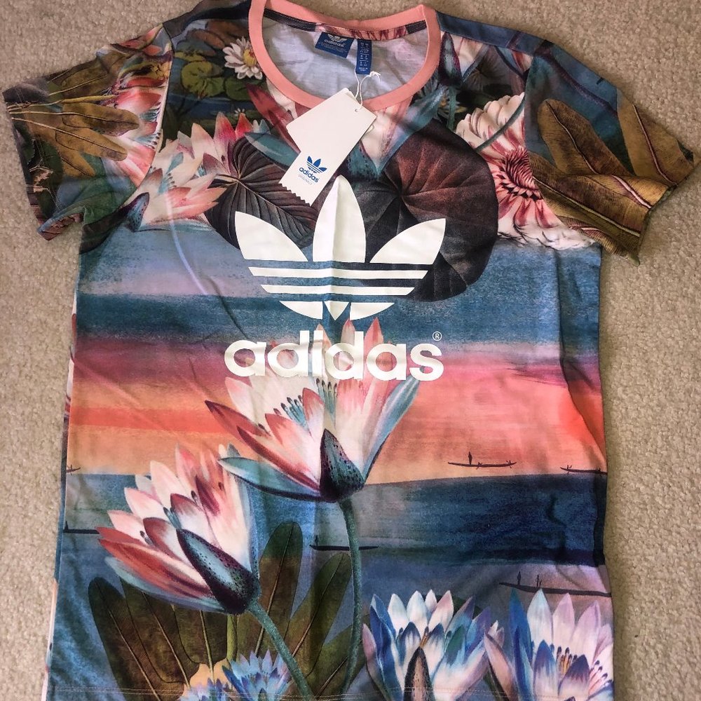 Adidas, Tee, T Shirt, Curso Logo, Floral, Brazil
